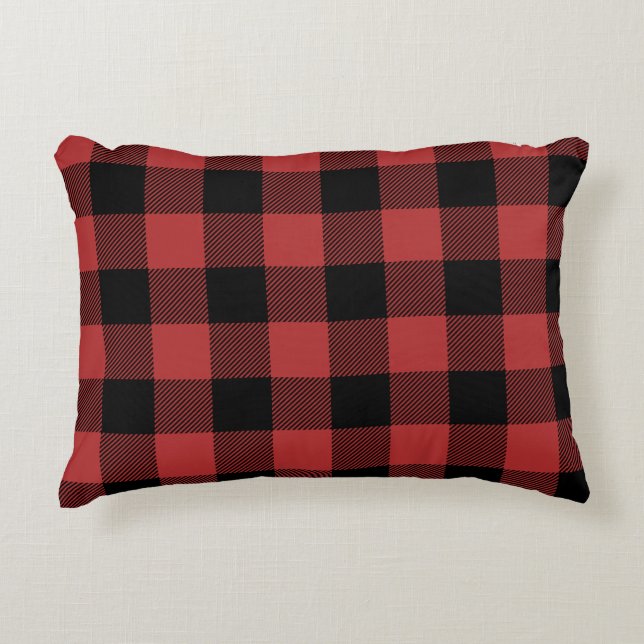 Red Black Buffalo Check Plaid Decorative Cushion (Front)