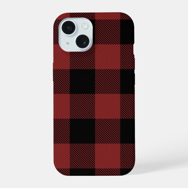 Red Black Buffalo Check Plaid iPhone 15 Case (Back)