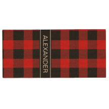 Red Black Buffalo Check Plaid Name Monogram