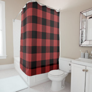 Red Black Buffalo Check Plaid Shower Curtain