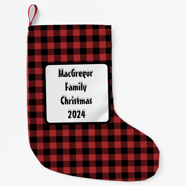 Red Black Buffalo Check Plaid Small Christmas Stocking (Front)