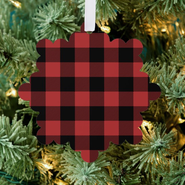 Red Black Buffalo Check Plaid Tree Decoration Card (Insitu (Tree))