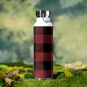 Red Black Buffalo Check Plaid Water Bottle