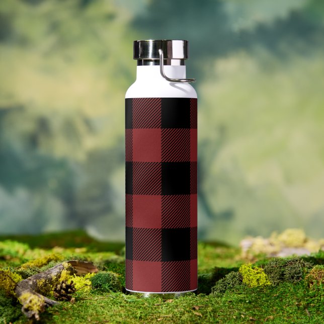 Red Black Buffalo Check Plaid Water Bottle (Outdoor)