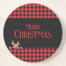Red Black Buffalo Check with Peeping Reindeer