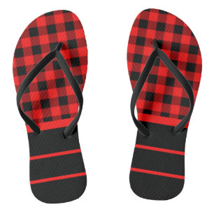 Red Black Buffalo Checks & Horizontal Stripes Thongs