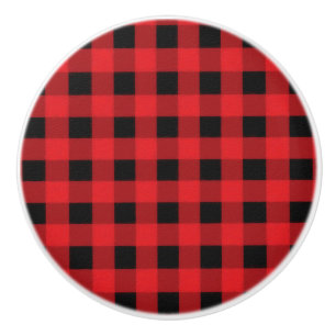 Red Black Buffalo Chequered Plaid Country Rustic Ceramic Knob