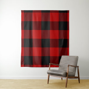Red & Black Buffalo Chequered Plaid Rustic Tapestry