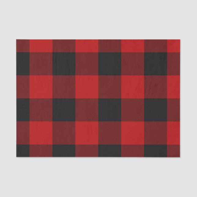Red & Black Buffalo Chequered Plaid Rustic Tissue Paper (Front)