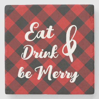 Red Black Buffalo Gingham Check Stone Coaster