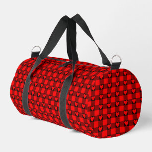 Red Black Buffalo Heart Plaid Duffle Bag