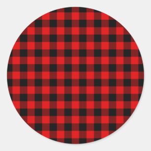 Red Black Buffalo Lumberjack Check Christmas Classic Round Sticker