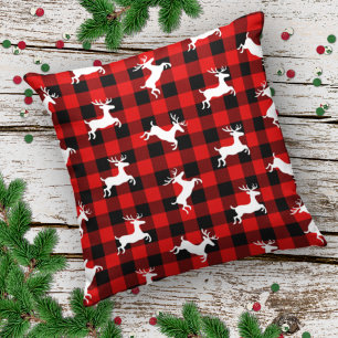 Red Black Buffalo Lumberjack Check Deer Pattern Cushion
