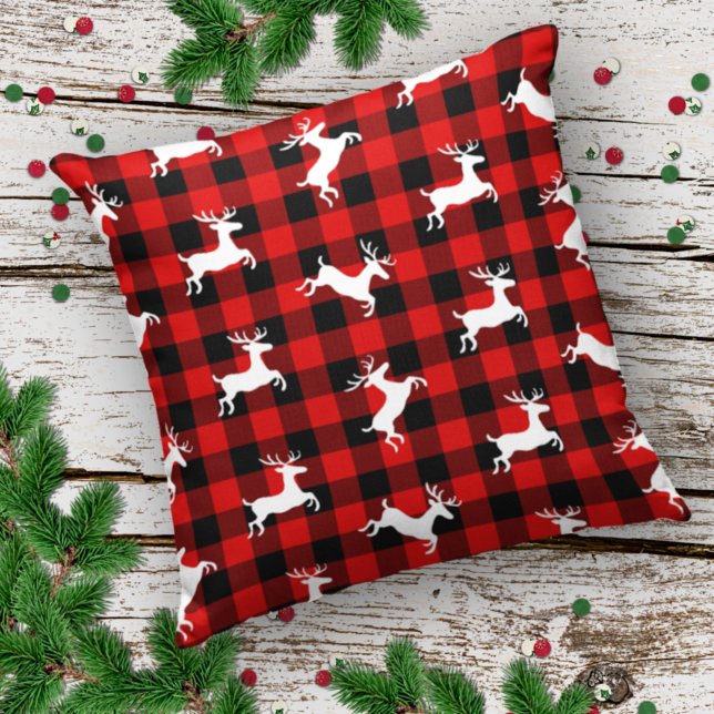 Red Black Buffalo Lumberjack Check Deer Pattern Cushion (Creator Uploaded)
