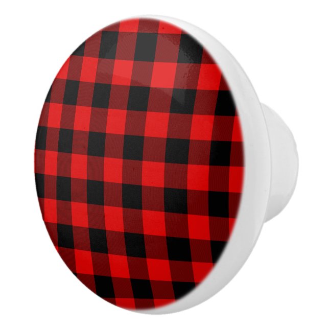 Red Black Buffalo Lumberjack Check Plaid Pattern Ceramic Knob (Right)