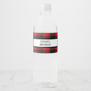 Red Black Buffalo Plaid Birthday Water Bottle Labe Water Bottle Label