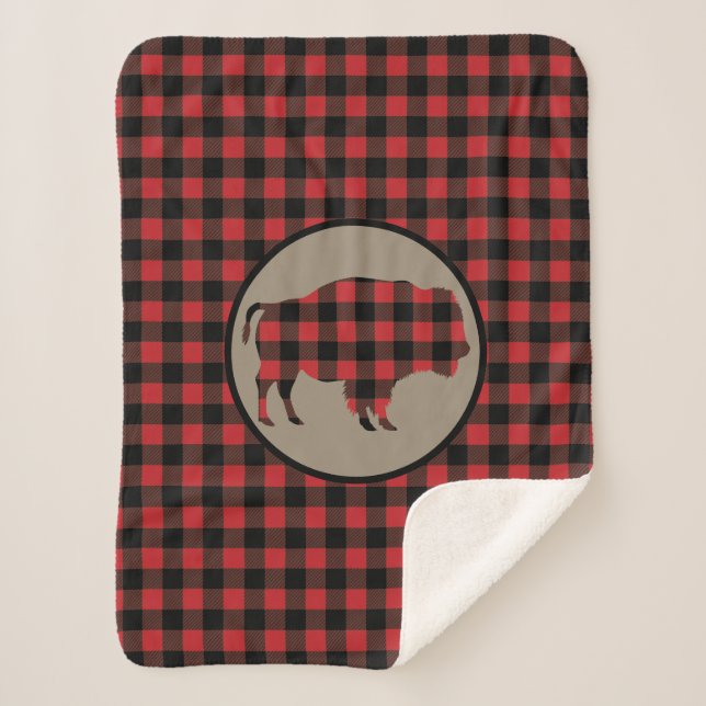 Red Black Buffalo Plaid Bison Sherpa Blanket (Front)