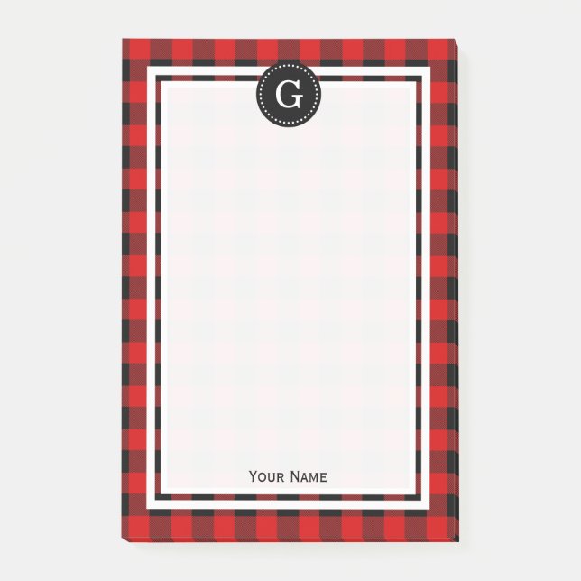 Red Black Buffalo Plaid Check 1IR Post-it Notes (Front)
