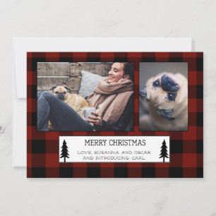 Red Black Buffalo Plaid  Check Holiday Card