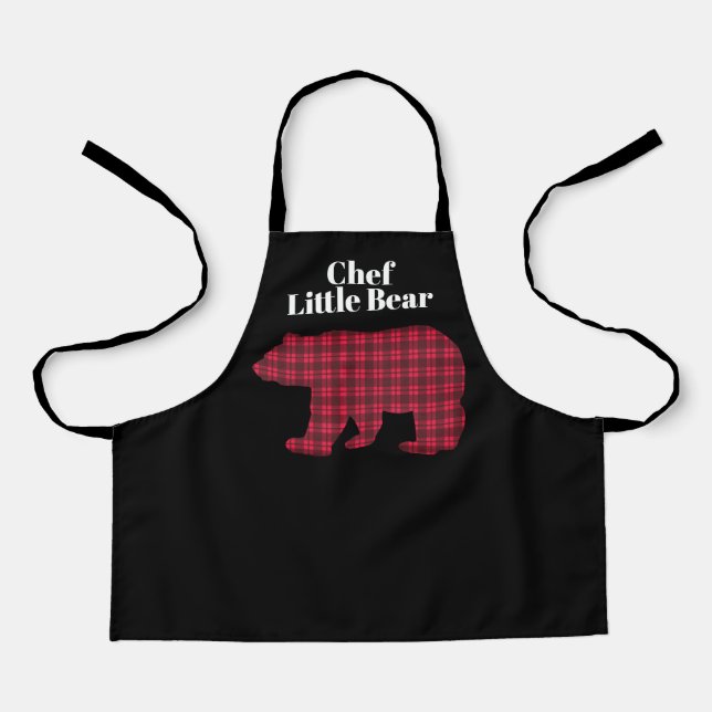 Red Black Buffalo Plaid Chef Little Bear Apron (Front)