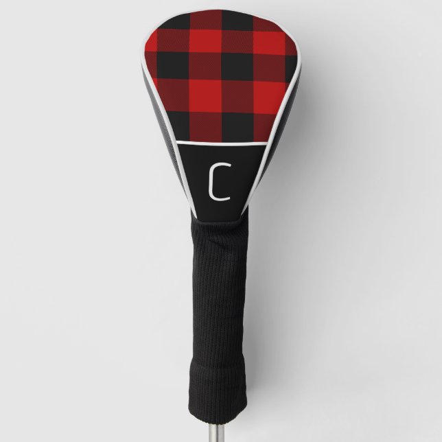 Red & Black Buffalo Plaid Chequered Pattern Golf Head Cover (Front)