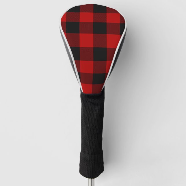 Red & Black Buffalo Plaid Chequered Pattern Golf Head Cover (Front)