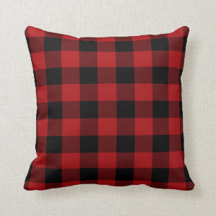 Red Black Buffalo Plaid Chequered Rustic Cushion