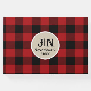 Red Black Buffalo Plaid Chequered Rustic Wedding Guest Book