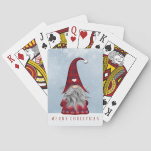 Red & Black Buffalo Plaid Christmas Gnome Playing Cards