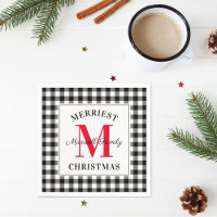 Red Black Buffalo Plaid Christmas Monogram