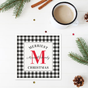 Red Black Buffalo Plaid Christmas Monogram Napkin