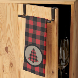 Red Black Buffalo Plaid Christmas Tree Tea Towel