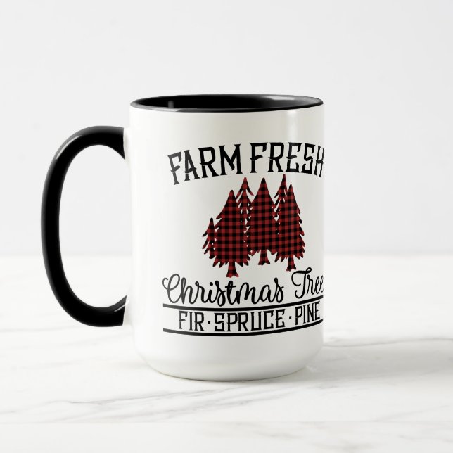 red, Black Buffalo Plaid Christmas Trees Mug (Left)