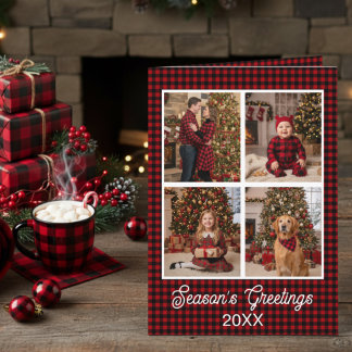 Red & Black Buffalo Plaid Custom Name and Text Card