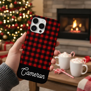Red & Black Buffalo Plaid Custom Name iPhone 16 Pro Max Case