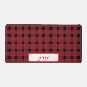 Red Black Buffalo Plaid Gingham Desk Mat