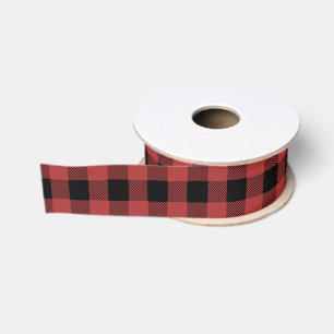 Red Black Buffalo Plaid Gingham Lumberjack Grosgrain Ribbon