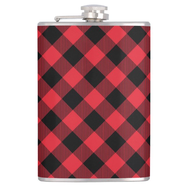Red Black Buffalo Plaid Hip Flask (Front)