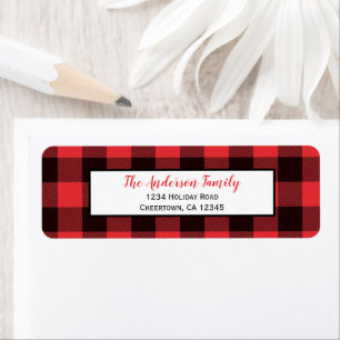 Red & Black Buffalo Plaid   Holiday Return Address Label