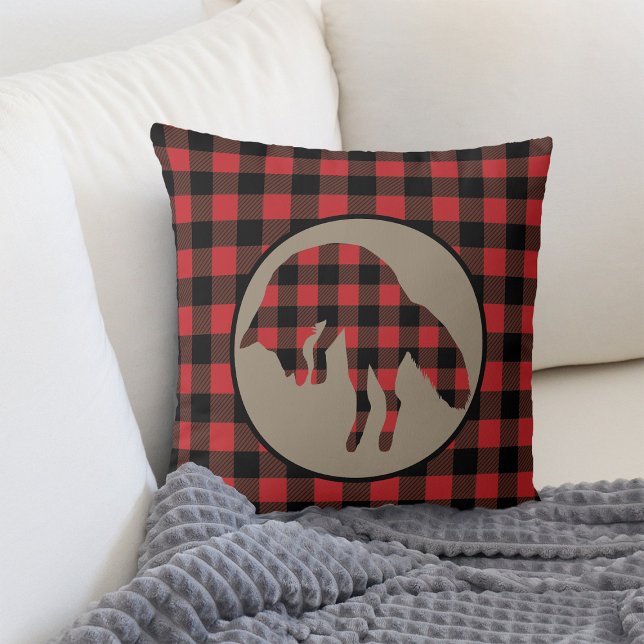 Red Black Buffalo Plaid Jumping Fox Cushion (Creator Uploaded)