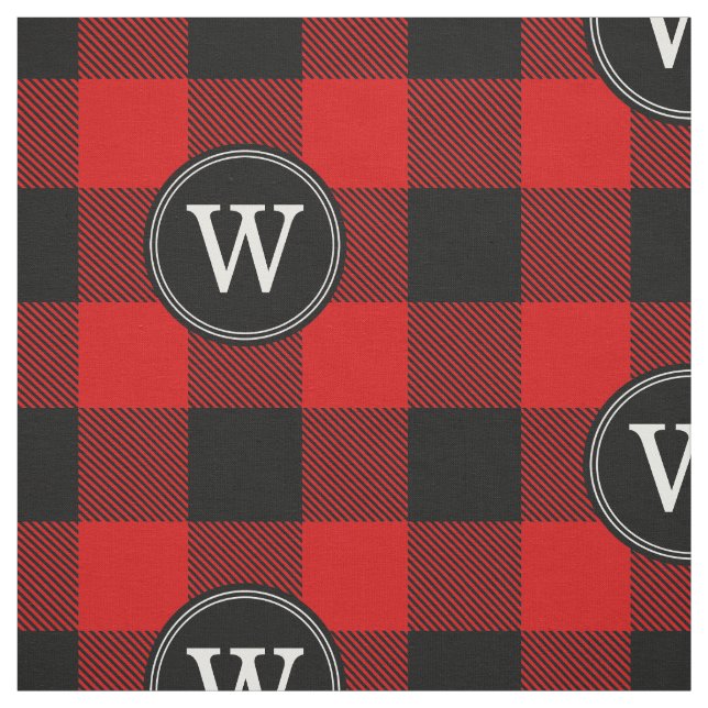 Red Black Buffalo Plaid Lumberjack 1IR Monogram Fabric (Swatch)