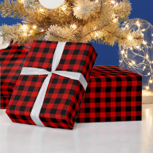 Red Black Buffalo Plaid Lumberjack Tartan Wrapping Paper