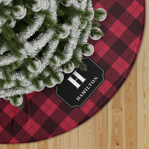 Red & Black Buffalo Plaid Monogram Brushed Polyester Tree Skirt