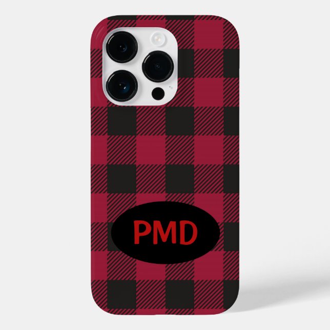 Red Black Buffalo Plaid Monogram Personalised Case (Back)
