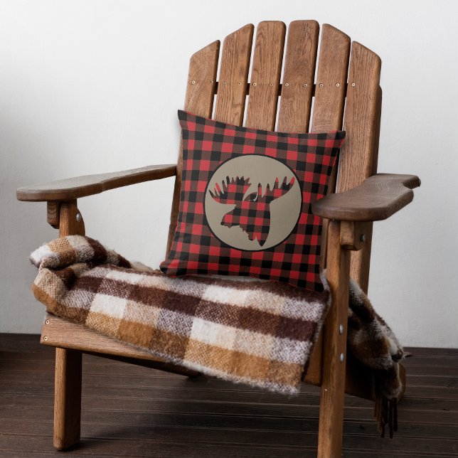 Red Black Buffalo Plaid Moose Head Cushion (Creator Uploaded)