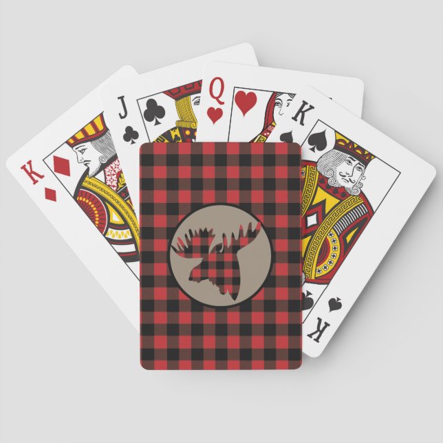 Red Black Buffalo Plaid Moose Head Playing Cards (Back)