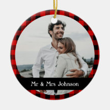 Red Black Buffalo Plaid Mr and Mrs Photo