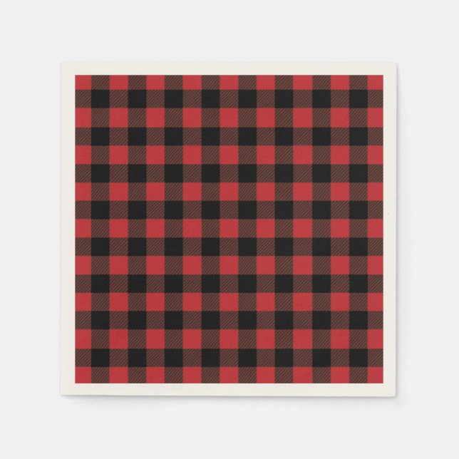 Red Black Buffalo Plaid Paper Napkin (Front)