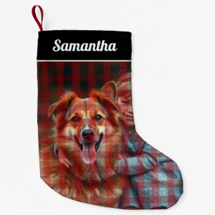 Red Black Buffalo Plaid Personalised photo Small Christmas Stocking
