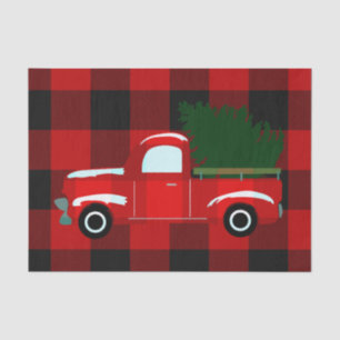 Red & Black Buffalo Plaid Rustic Holiday Truck Tissue Paper